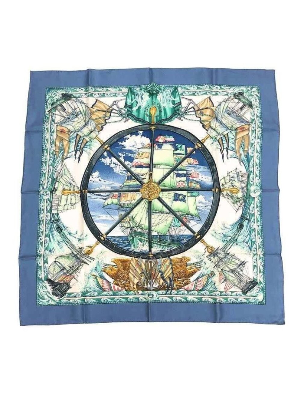 Hermes Scarf Carre 90 Vive le Vent Blow the Wind Blue Silk